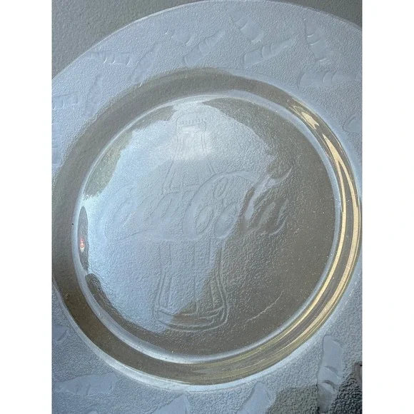 Vintage Coca-Cola Embossed Glass Dinner Plate 10.5 Inch Clear Textured Logo