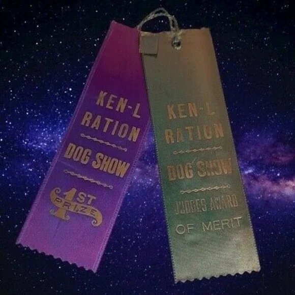 Vtg Ken-L Ration Dog Food Amateur Dog Show Pair of Ribbons 1st Prize & Merit