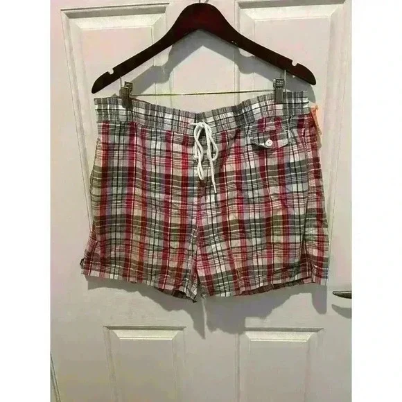 J. Crew The Original Shortboard Short Men LG Plaid Mesh Lined Swim Trunk Pockets