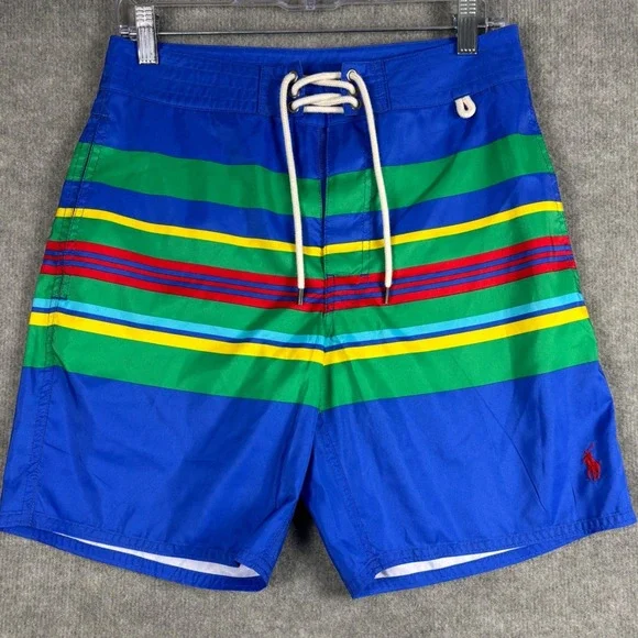 Polo Ralph Lauren Striped Swim Trunks Board Shorts 30 Blue Multi Drawstring