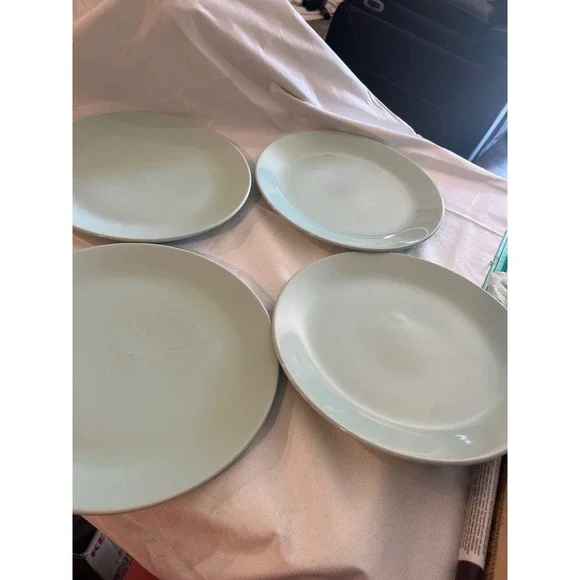 IKEA Light Green Matte Stoneware Dinner Plates Set of 4 Scandinavian Modern