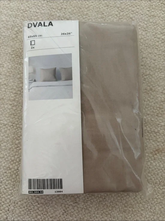 NWT/IKEA DVÄLA Pillow Cases in Taupe - Set of 2- standard size 26x26