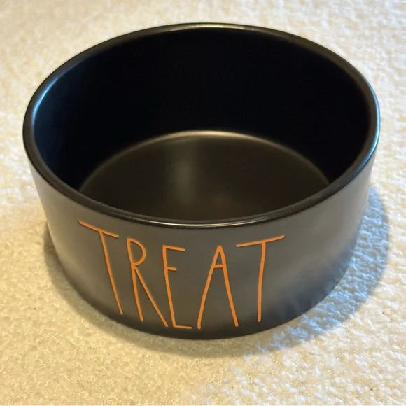 Rae Dunn TREAT 6” Dog Bowl Black Orange NWOT Halloween