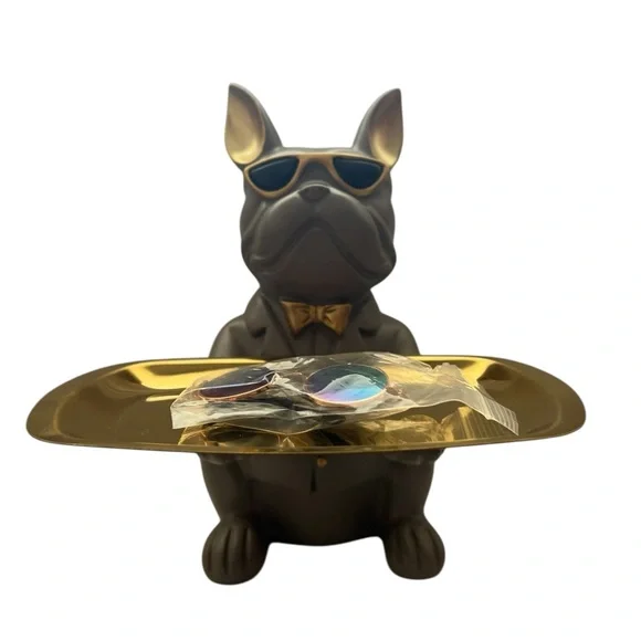 Frenchie Bulldog Butler with Brass Tray Coinbank