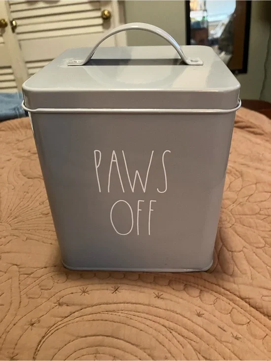 Rae Dunn Paws Off Grey Metal Canister