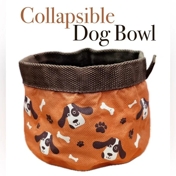Collapsable Dog Bowl Fabric Bag Bowl Pet Food Feeder Travel Hiking Walking