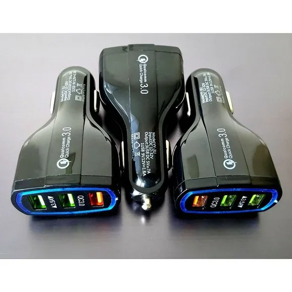 3 X Black Car Chargers 3 port QC Quick Charge