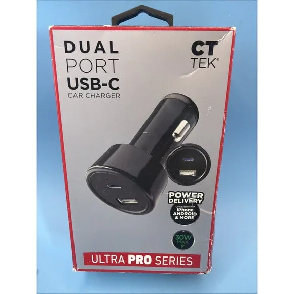 New CT TEK 30W USB-C Car Charger Dual-Port PD Fast Charge Ultra Pro Black