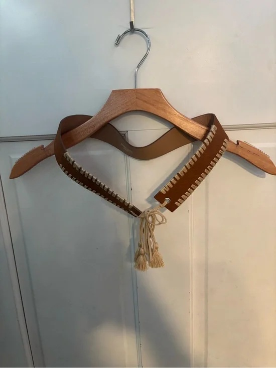 Boho Brown Leather Tassel Lace-Up Belt