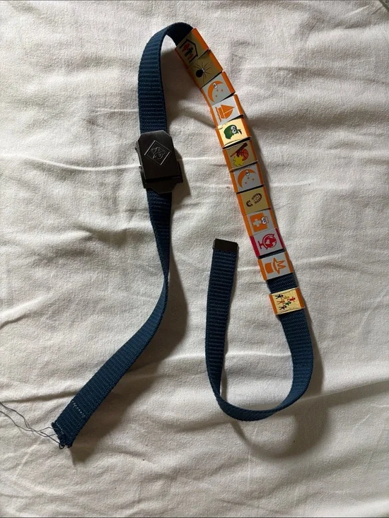 Navy Boy Scouts Blue Webbing Belt with Tile Badges.