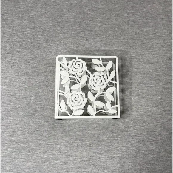 IKEA Liksidig White Floral Metal Napkin Holder