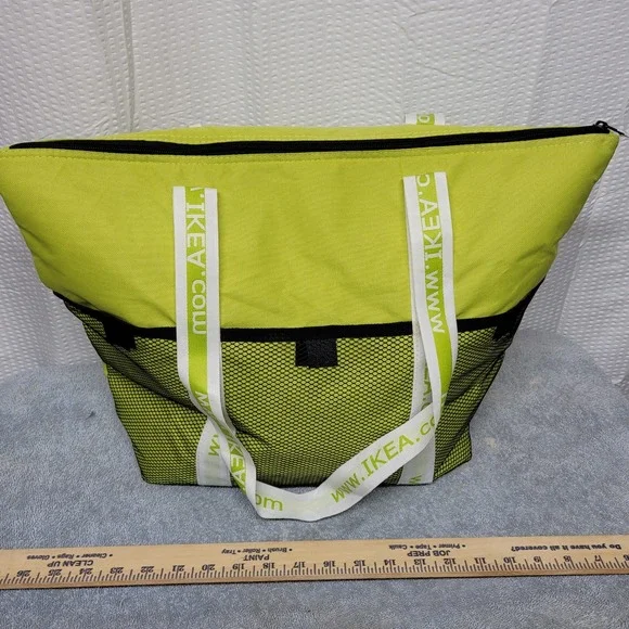 IKEA Lime Green Insulated Cooler Tote Bag Mesh Pocket Zip 901.486.05.0000