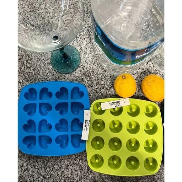 Ikea Lot of 4 Silicone Molds Ice Cubes Fish Heart Mini Donuts for Parties
