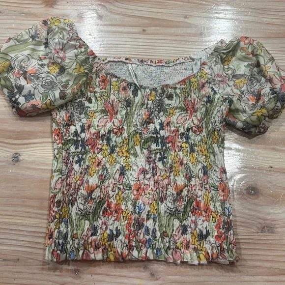 Anthropologie Floral Puff Sleeve Blouse SMALL