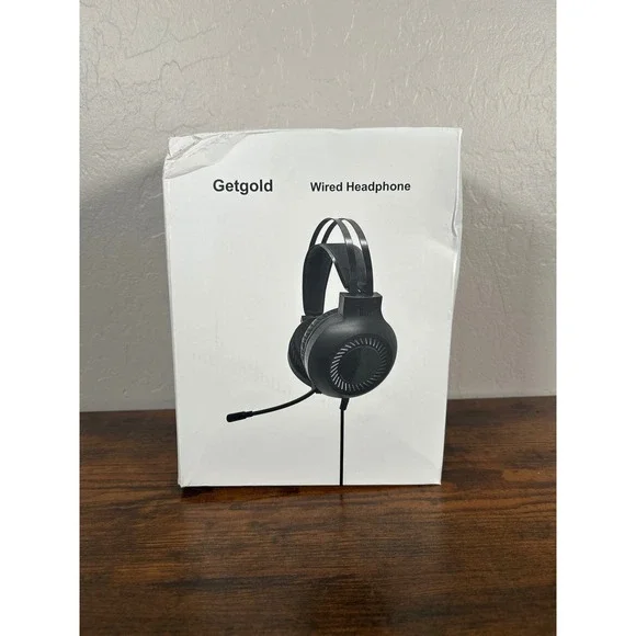 Getgold Wired Gaming Headphone with Microphone 3.5mm Audio Black Over-Ear Set