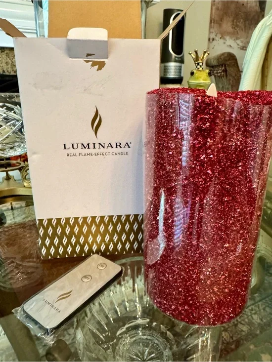 Luminara NEW Red Glitter Real Flame-Effect Candle
