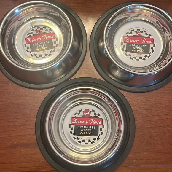 🐾NWT 3/ stainless steel no skid dog bowls 16 oz no tip bowls