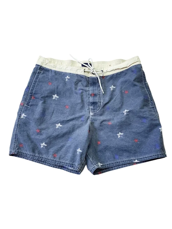 American Eagle Blue with Red and White All Over Star Print Swim Shorts. Sz. M