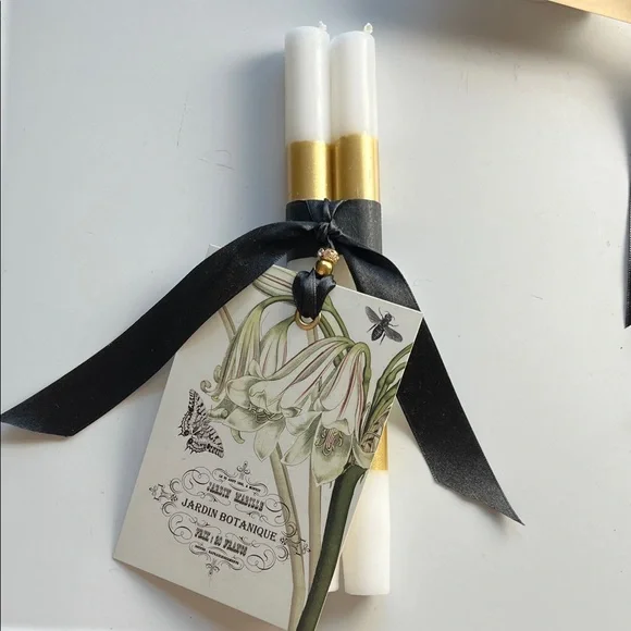 Candles White and Gold Candles with Black Ribbon