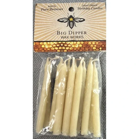 12ct 100% Pure Beeswax Hand Dipped Birthday Candles ~ Big Dipper Wax Works Tan