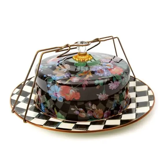 Brand New Mackenzie-Childs Black Flower Market Cake Carrier