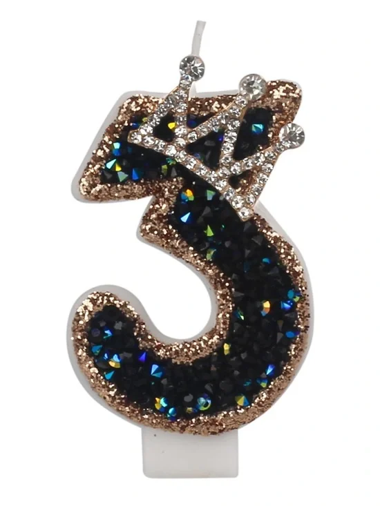 Sparkling Number 8 & 3 Candle with Rhinestone Crown - Black & Rose Gold