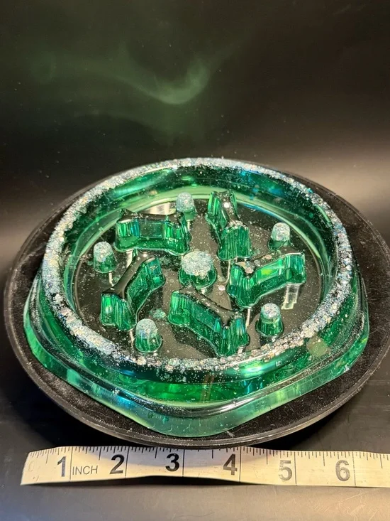 Green resin slow feeder dog bowl
