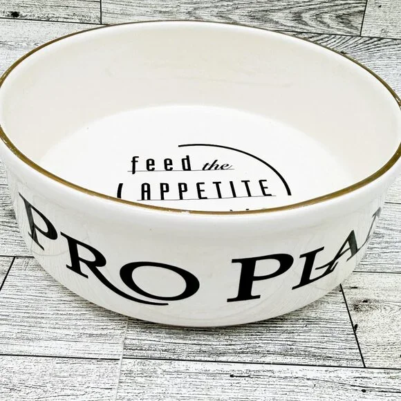 Pfaltzgraff Pro Plan Gold Trimmed Pet Dog Food Bowl