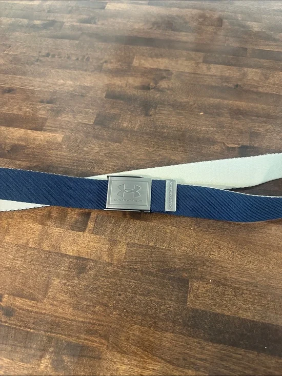 Under Armour Boys Navy Blue and White Webbing Belt with Silver Buckle