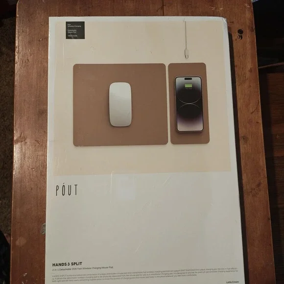 NEW Pout Hands 3 Split Wireless Phone Charging Mouse Pad Set‎ Latte Cream SEALED