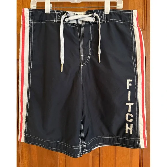 Abercrombie‎ & Fitch Board Shorts Mens M Navy Mesh-Lined Swim Trunks Surf Beach