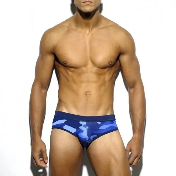 Men's Speedo Camouflage Swim Briefs Flattering Fit Swimwear BLUE