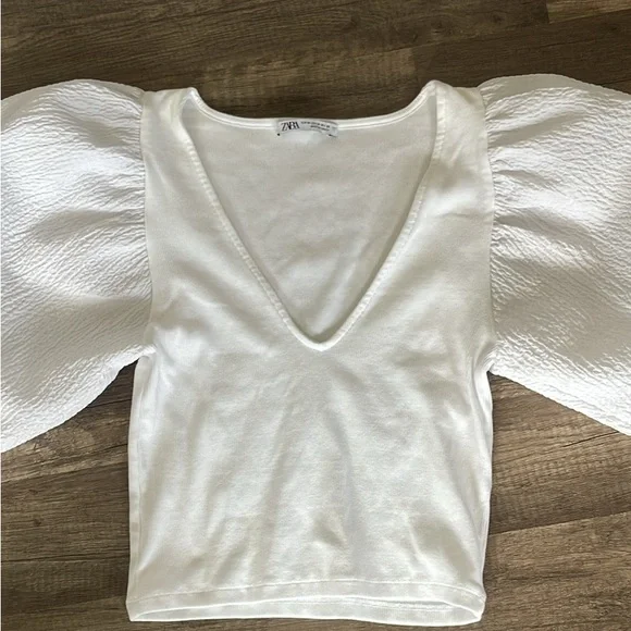 Zara White Puff Sleeve Top M