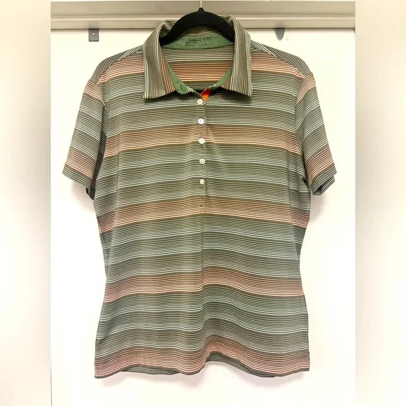 Nike Golf striped polo - green/orange - size L - FIT DRY