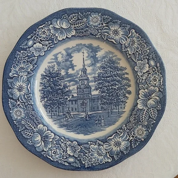 Vintage Liberty dependence Hall transferware ironstone blue and white 10