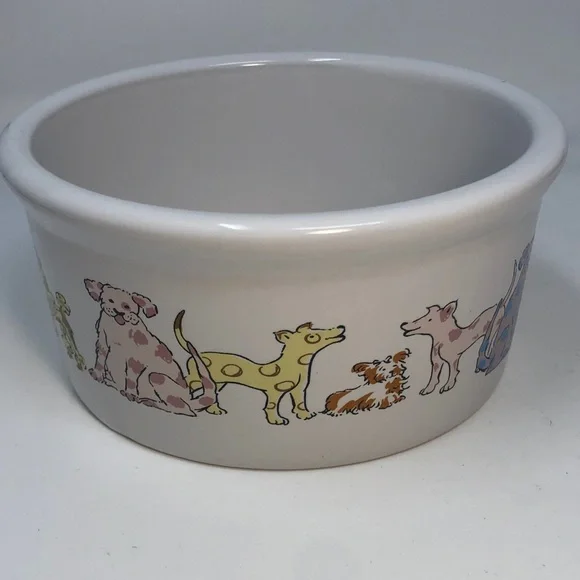 White Ceramic large Dog Bowl with Colorful Dog Design beautiful colors