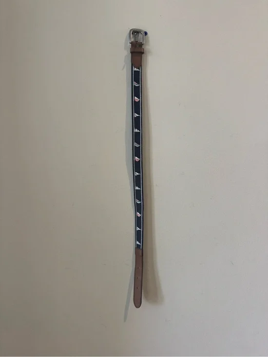 Janie and Jack Navy Sailboat Ribbon Belt with Brown Leather Accents 2t to 3