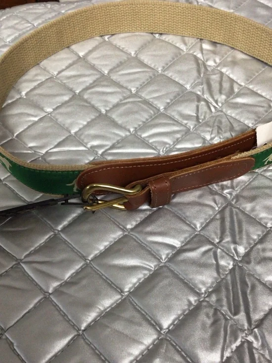 Canvas & Leather Green Web Belt with Brass Buckle