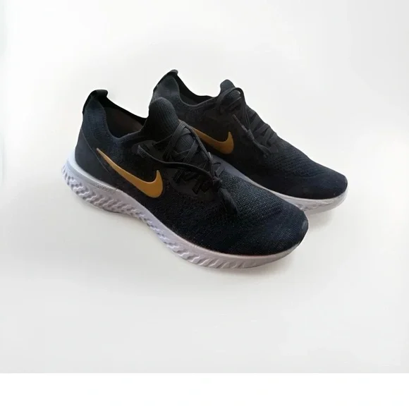 Nike Epic React Women’s Size 8.5 Running Shoes Black Gold Mesh Sneakers VGUC