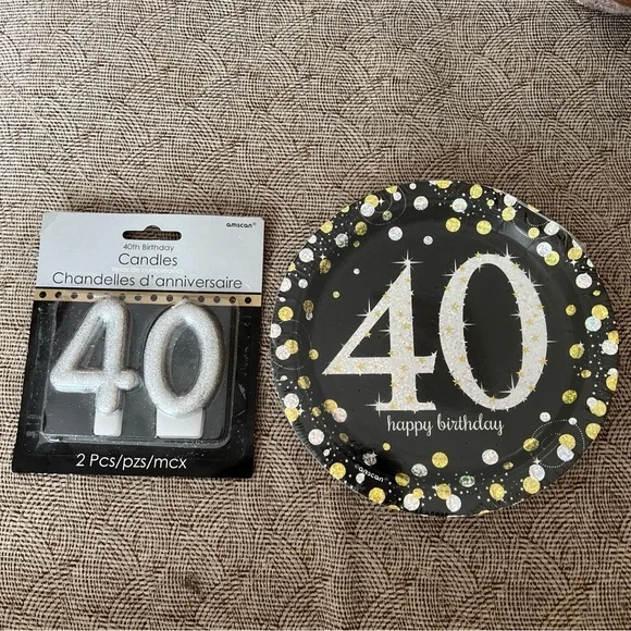 40th Birthday Glitter Candles 4 0 Silver And 40 Th Happy Birthday Plates 8 Pcs
