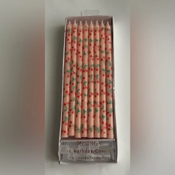 New 16 Pink Birthday Candles 16 Holders Red Flowers Green Stems Meri Mari