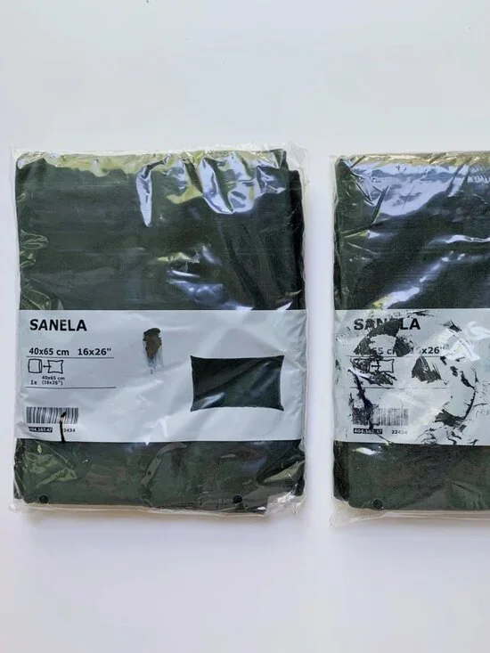 Set of 2 Ikea SANELA Pillow Covers 16 x 26 DARK GREEN Velvet Cushion 404.167.47