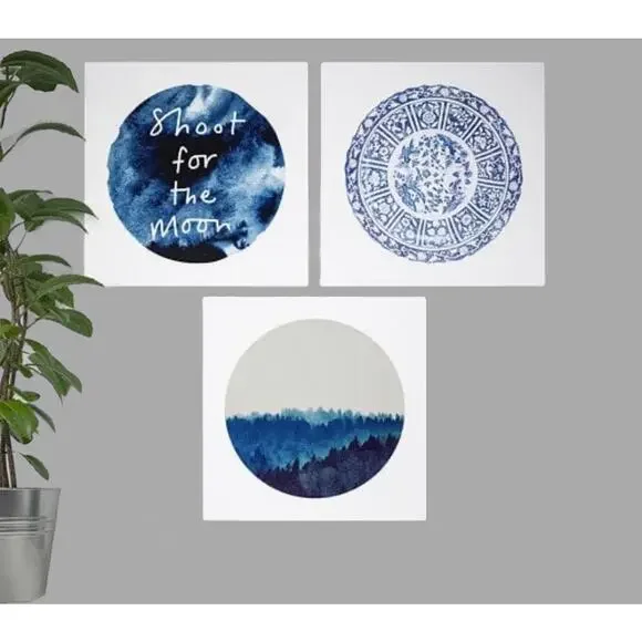 Ikea Canvas Wall Art Blue Moon 3pc Shoot For The Moon White Decor Trio 16