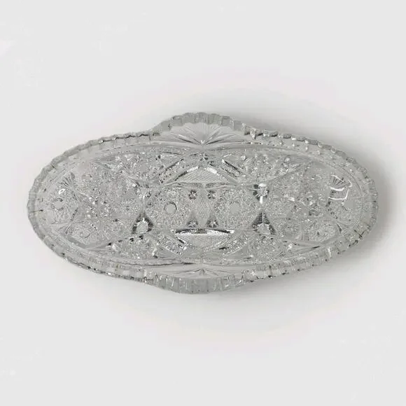 Antique American Brilliant Cut Glass Crystal Boat Dish 8
