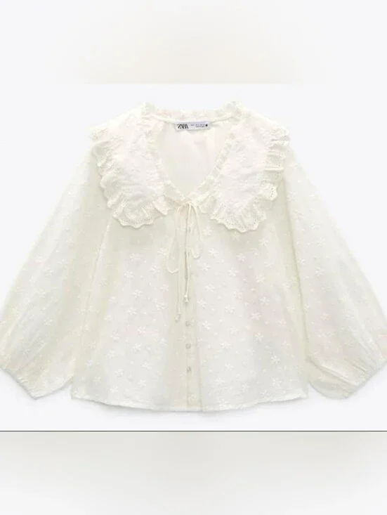 Zara Peter Pan Collar Embroidered Blouse
