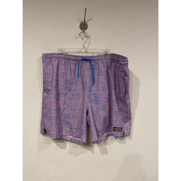 Vineyard Vines Swim Trunks Shorts Mens 2XL Pink Blue Geometric Mesh Lined Logo