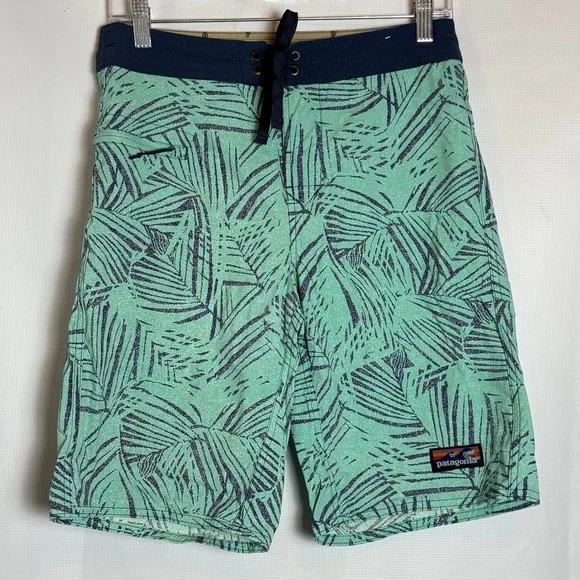 Patagonia‎ Mens Stretch Planing Board Shorts 29 Green Palm Leaf Beach Vacation