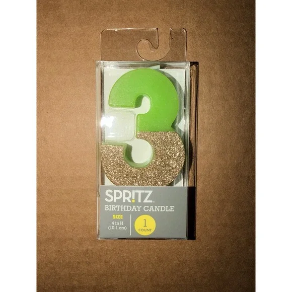 Spritz Number 3 Glitter Birthday Candle Green Gold Glitter 4