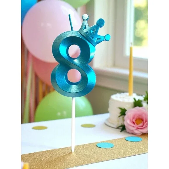 Lot of 12 Blue Birthday Number 8 w/Crown Candles Baker Cake Decorating Reseller
