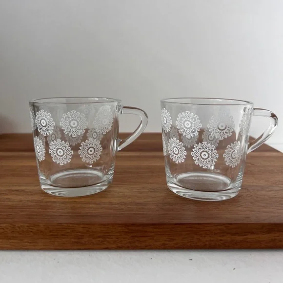 IKEA glass mugs with floral graphic